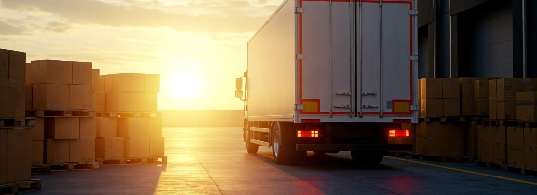 delivery-truck-warehouse-sunset